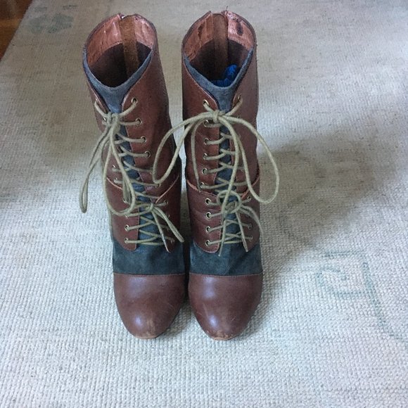 Jeffrey Campbell Steampunk Wedge Boots Brown/Gray -- size 7.5 - Picture 4 of 8